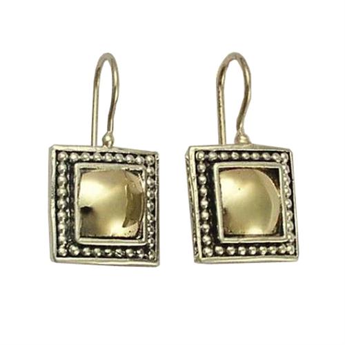 Silver and 14k Gold Square Yemenite Earrings