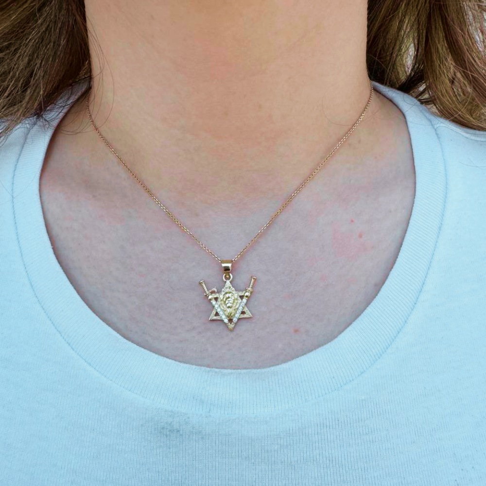 Victory Swords Lion of Judah and Star of David Pendant in 14K Gold and Diamonds
