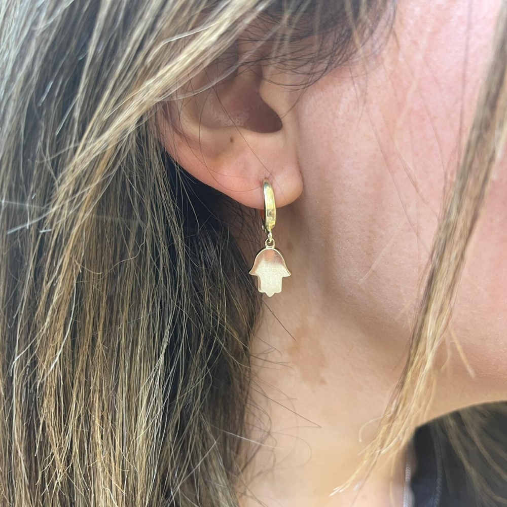 Solid 14k Yellow Gold Hamsa Earrings
