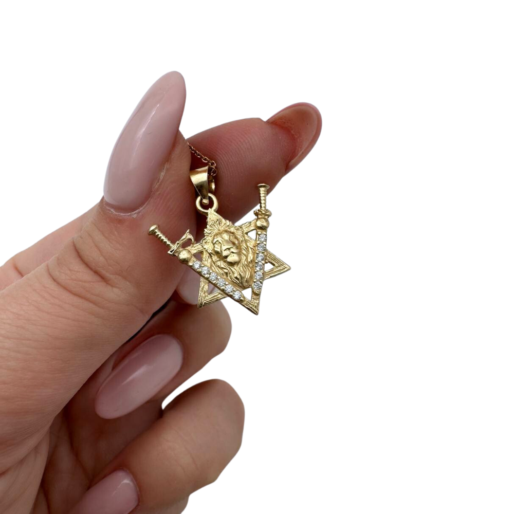 Victory Swords Lion of Judah and Star of David Pendant in 14K Gold and Diamonds