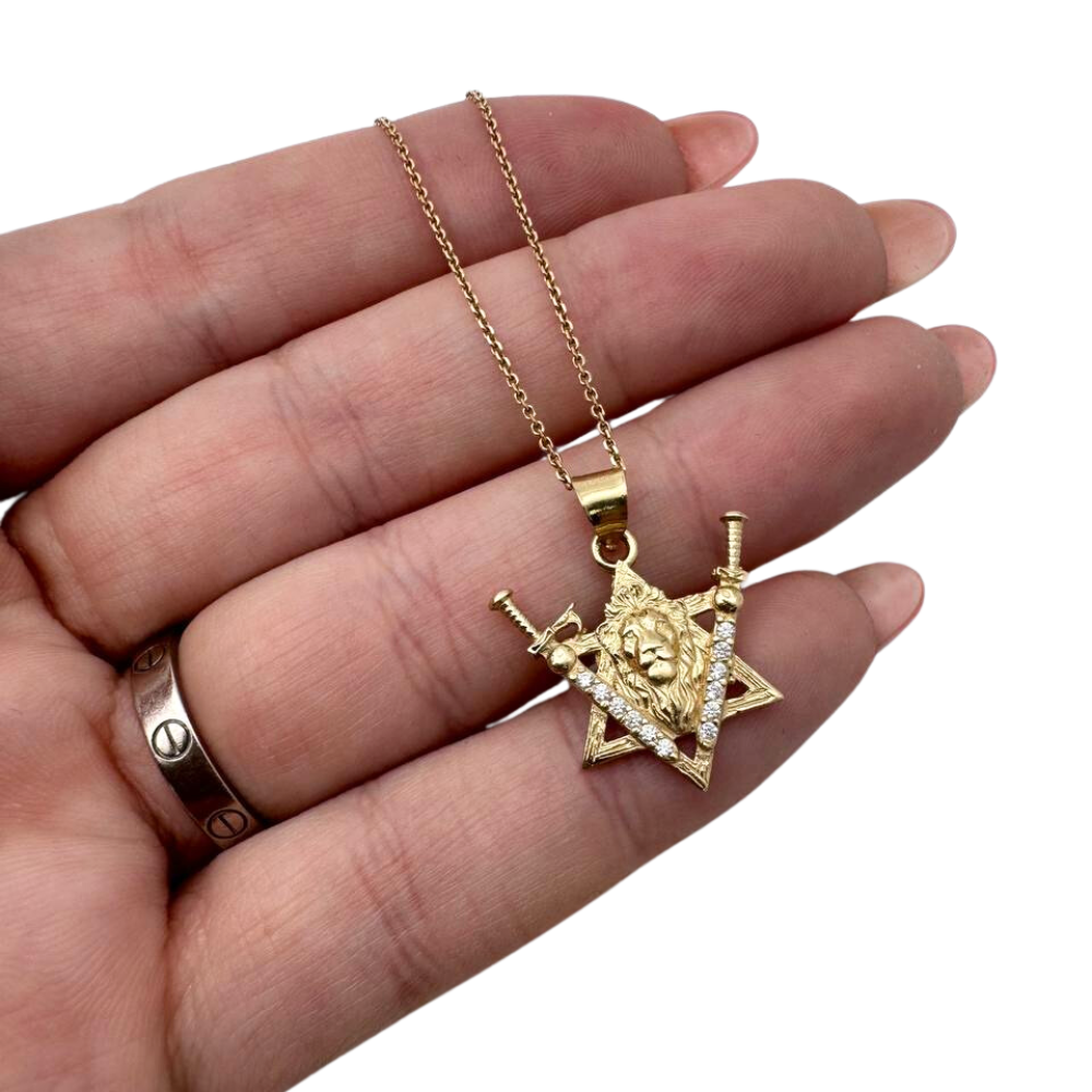 Victory Swords Lion of Judah and Star of David Pendant in 14K Gold and Diamonds