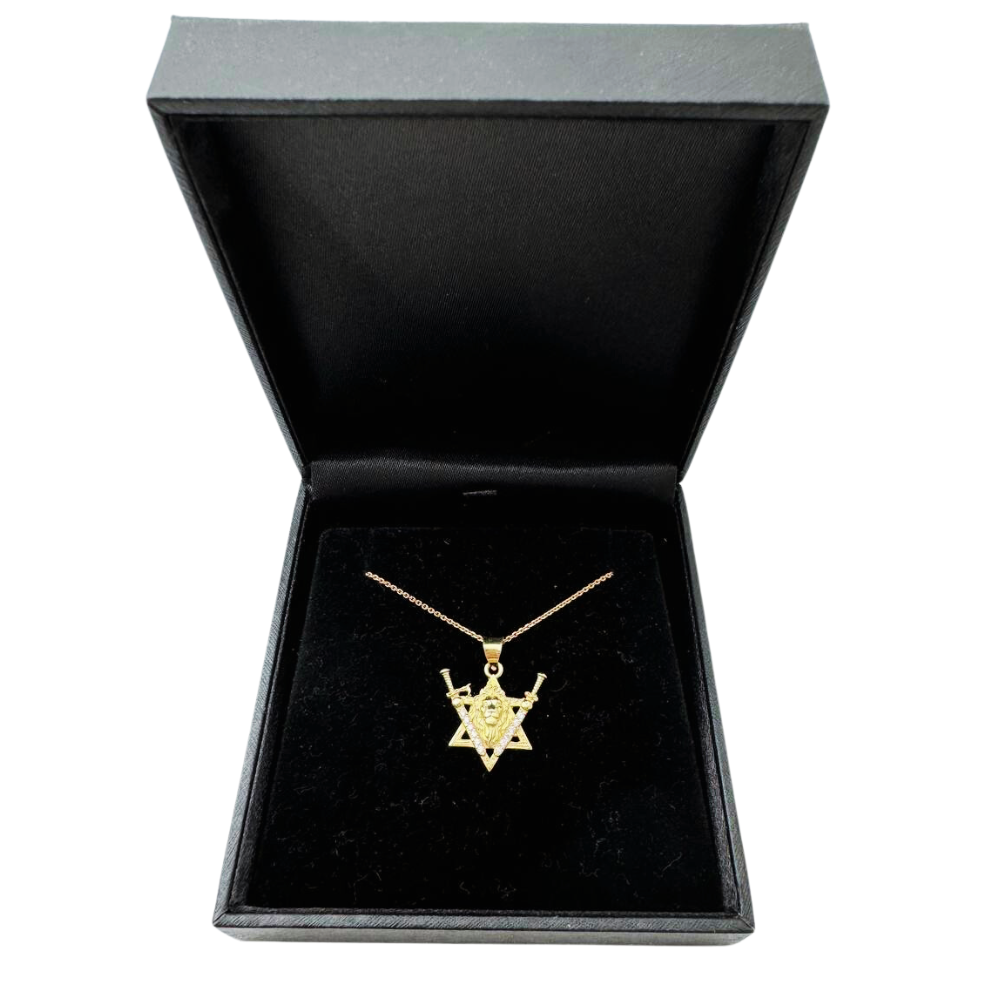 Victory Swords Lion of Judah and Star of David Pendant in 14K Gold and Diamonds