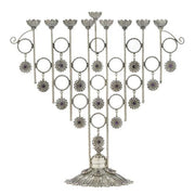 Silver Flowers Amethyst Filigree Hanukkah Menorah