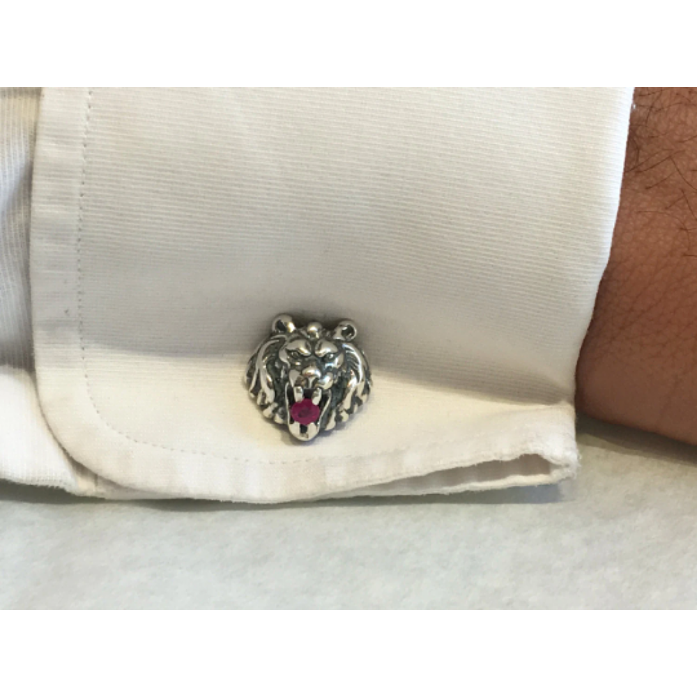 Sterling Silver Ruby Lion of Judah Cufflinks