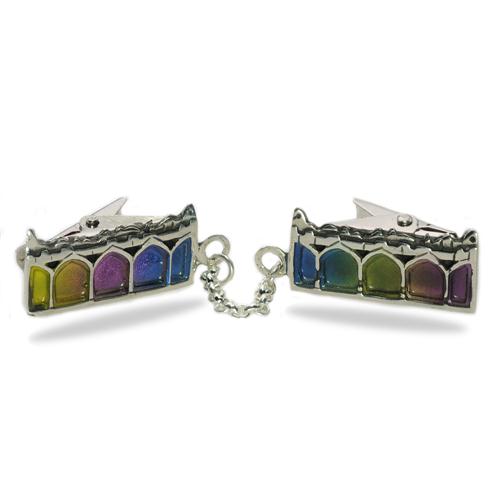 Multicolored Enamel Jerusalem Arches Silver Tallit Clips