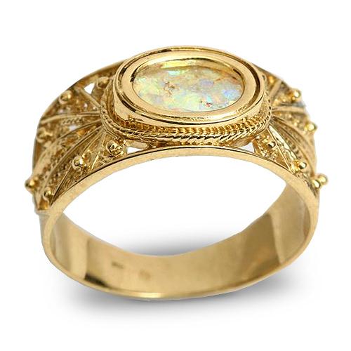 Roman Glass Ring - Filigree - 14k Gold