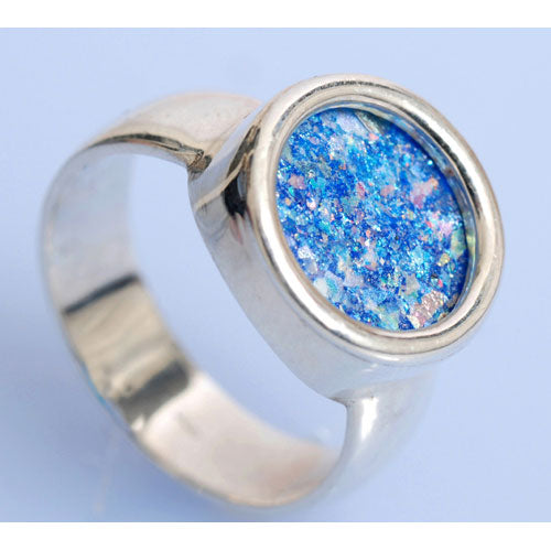 Sterling Silver Roman Glass Circle Ring