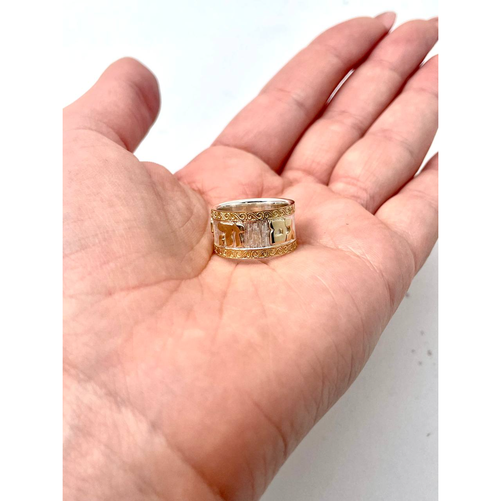 This Too Shall Pass Hebrew Wedding Ring Imperial - Silver & 14K Gold