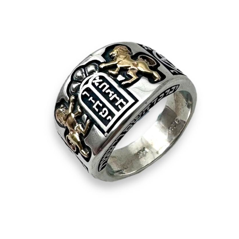 Lion of Judah Ten Commandments Star of David Jewish Ring in Silver and 14K Gold