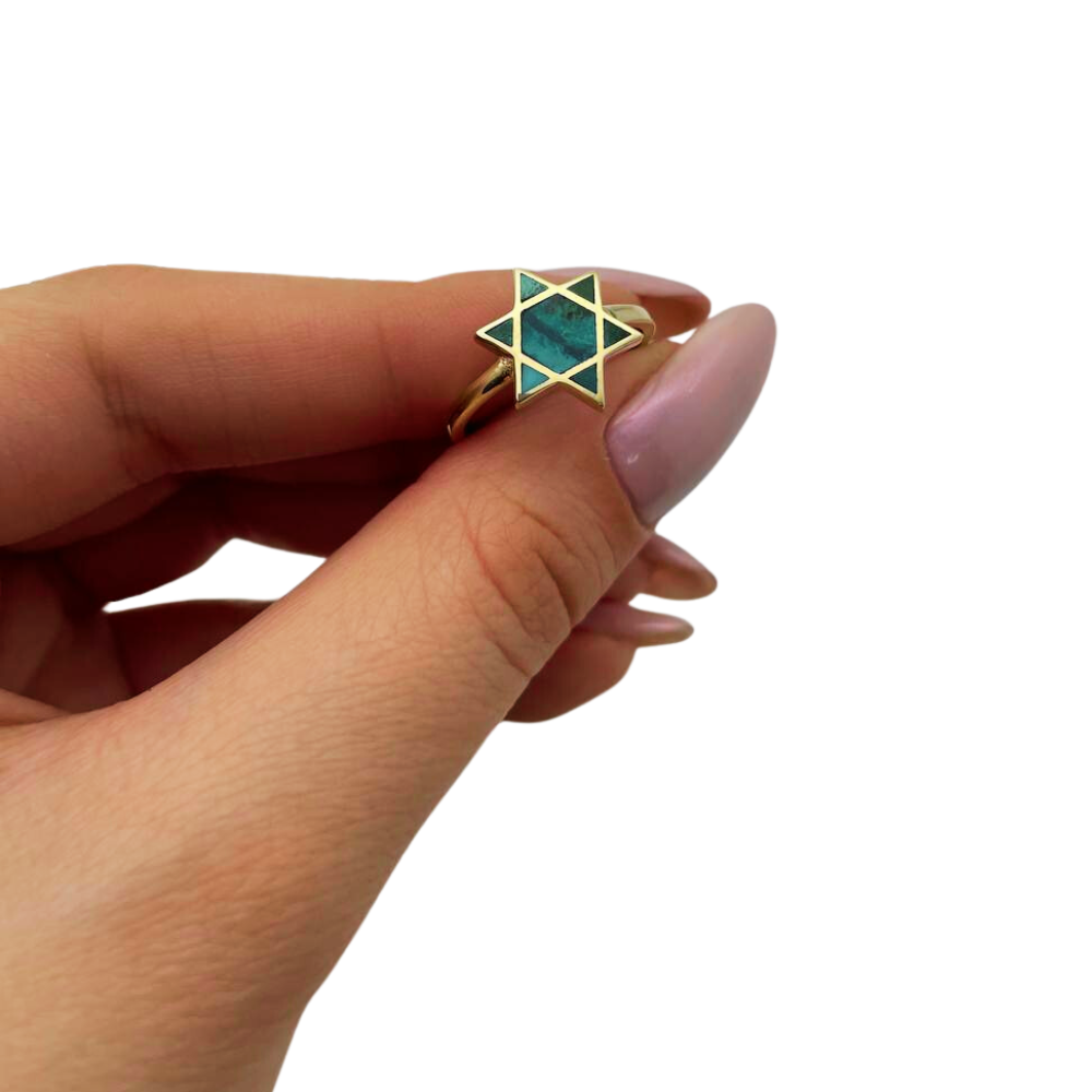 Israeli Eilat Stone Star of David Ring in 14K Gold