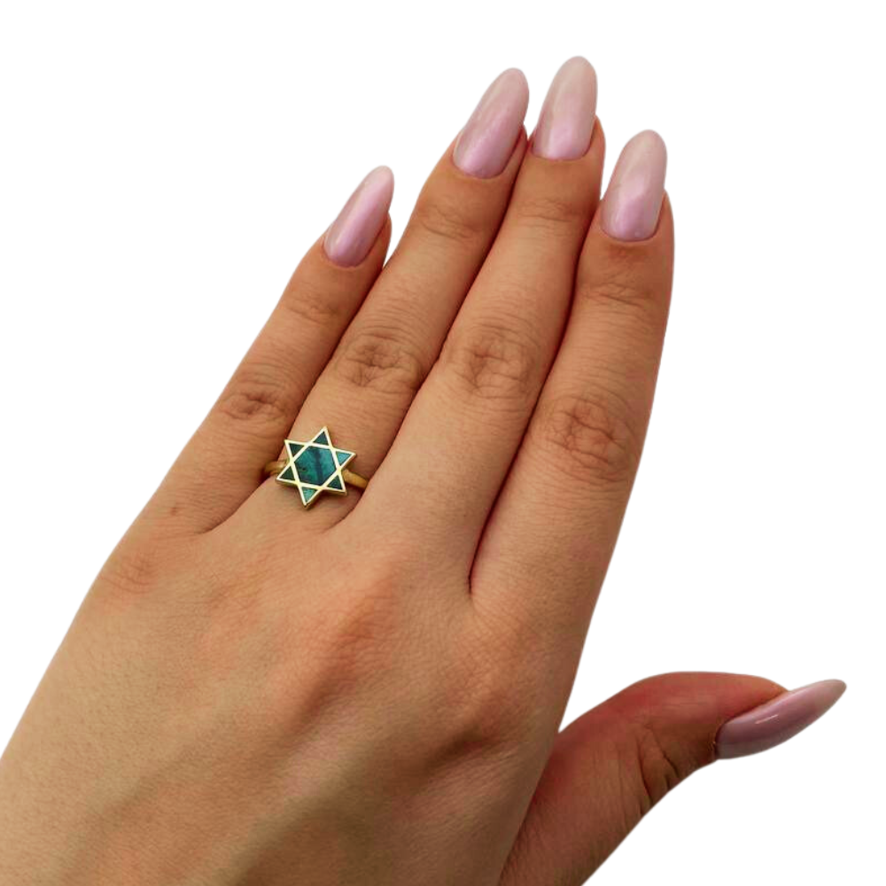 Israeli Eilat Stone Star of David Ring in 14K Gold