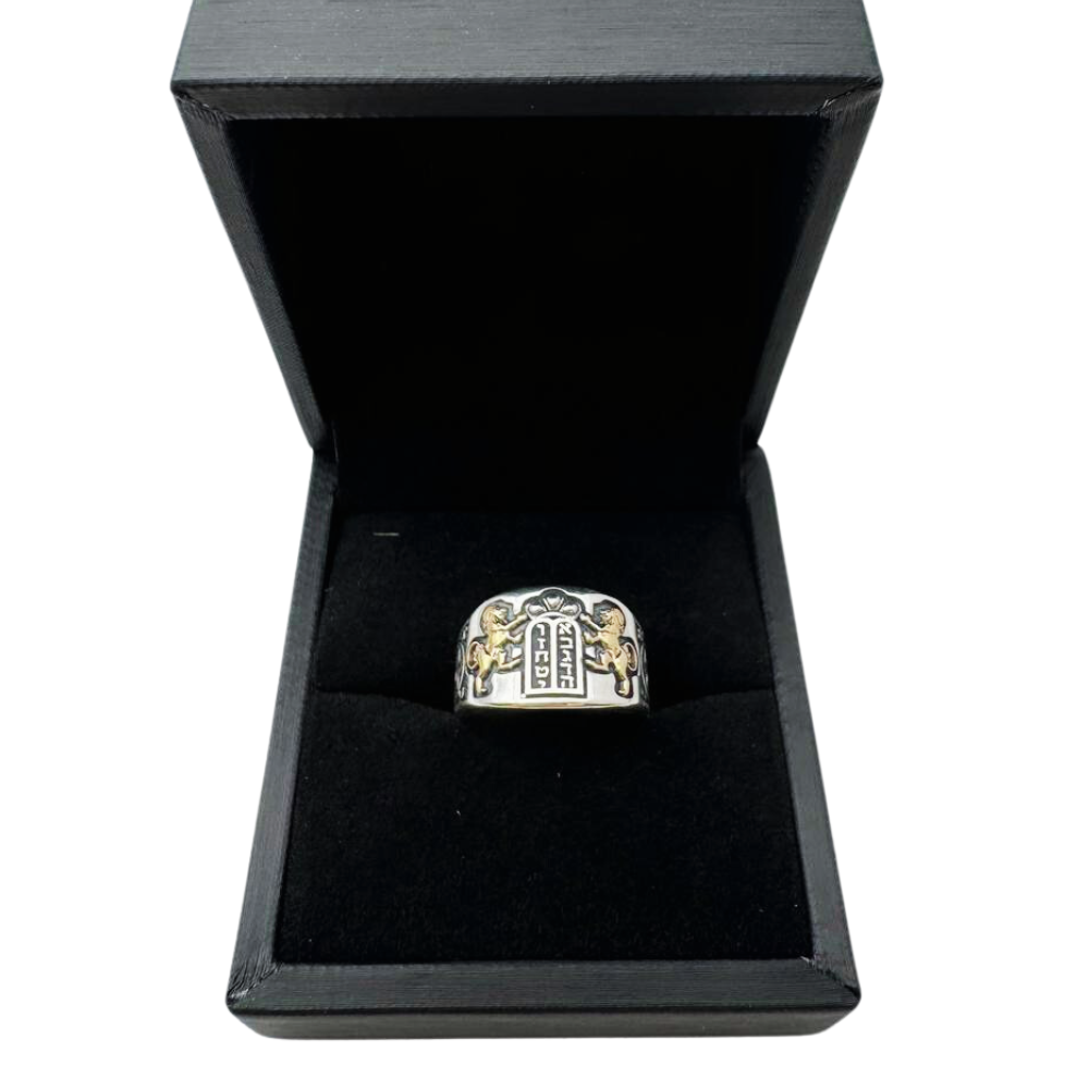 Lion of Judah Ten Commandments Star of David Jewish Ring in Silver and 14K Gold