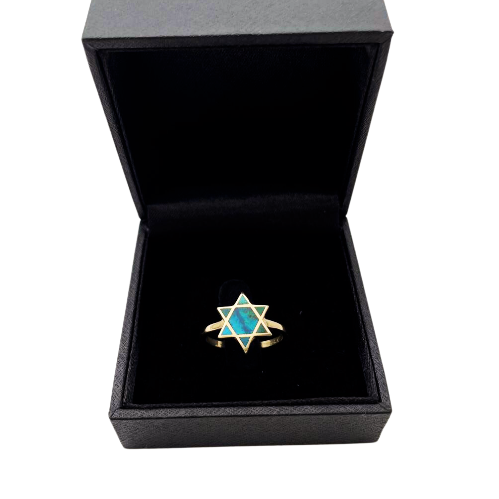 Israeli Eilat Stone Star of David Ring in 14K Gold