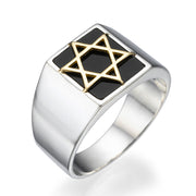 14K Gold Black Onyx Star of David Ring