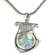 Silver Roman Glass Harp of David Necklace