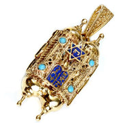 Turquoise 14k Gold Filigree Torah Pendant
