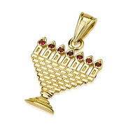 Kotel Menorah Pendant in 14k Gold Ruby