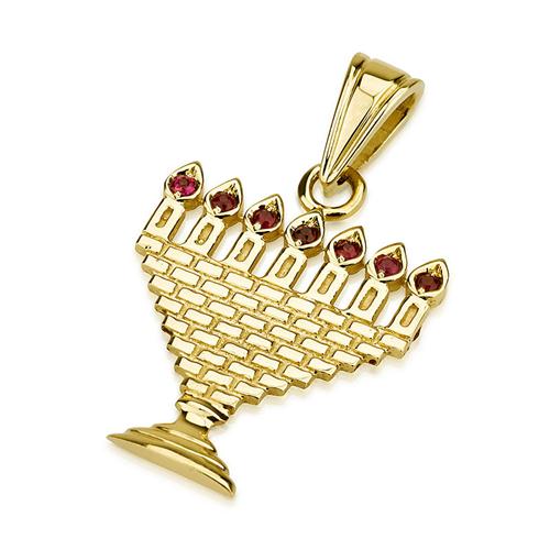 Kotel Menorah Pendant in 14k Gold Ruby
