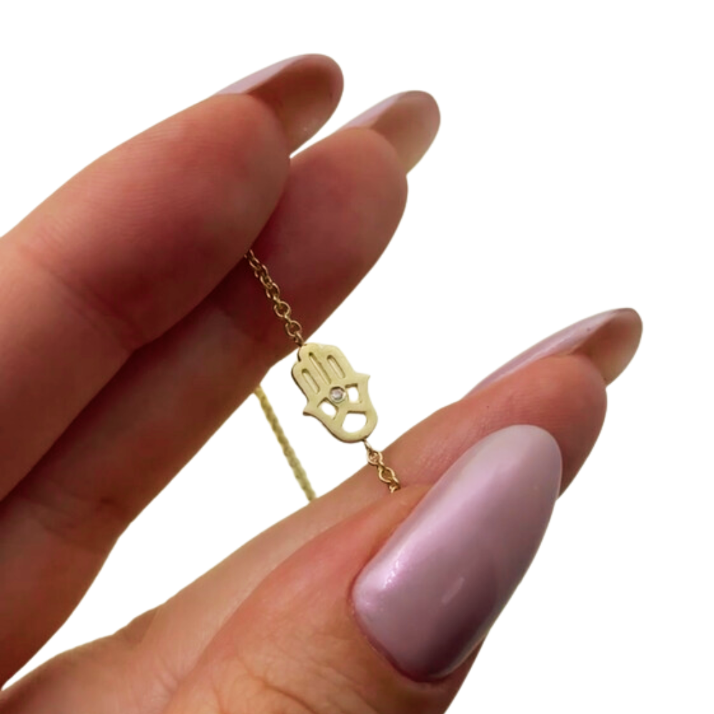 Hamsa Chain Bracelet in 14K Gold and Diamond