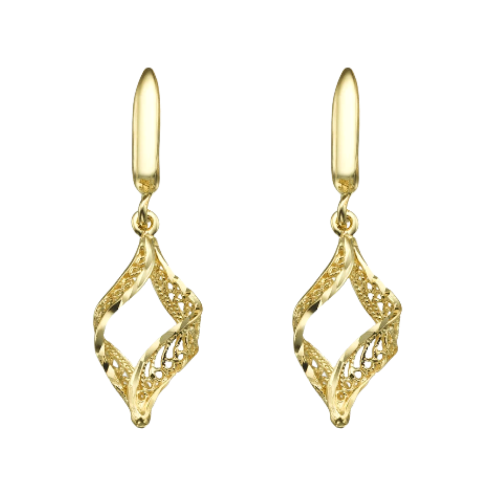 14k Yellow Gold Yemenite Filigree Dangle Earrings