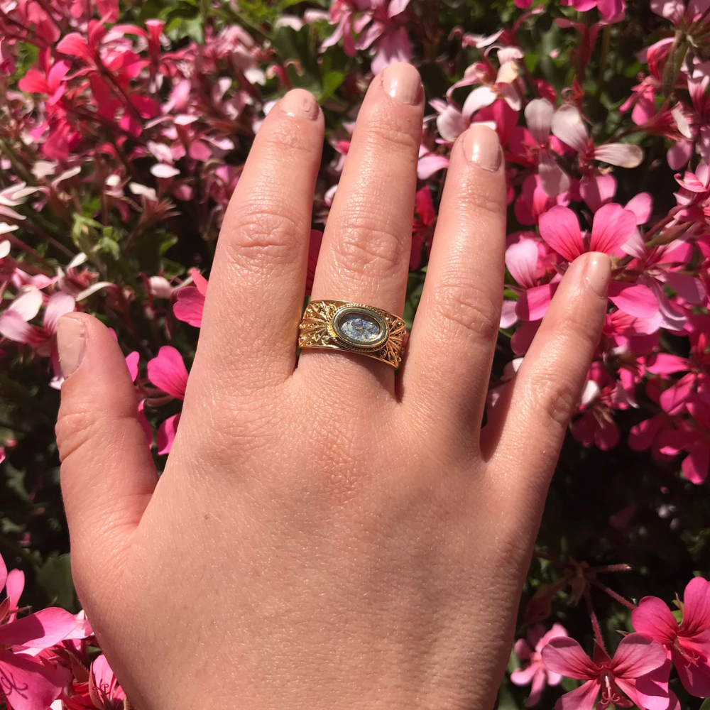 Roman Glass Ring - Filigree - 14k Gold