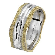 Yellow and White Gold Diamond-Cut Wavy Wedding Ring