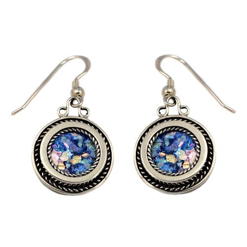 Silver Roman Glass Circular Rope Earrings