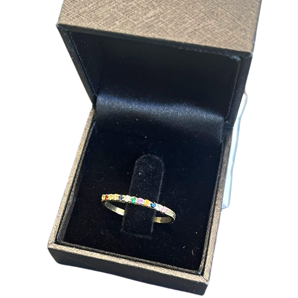 14K Yellow Gold Slim Band Kabbalah Ring with 12 Hoshen Gems