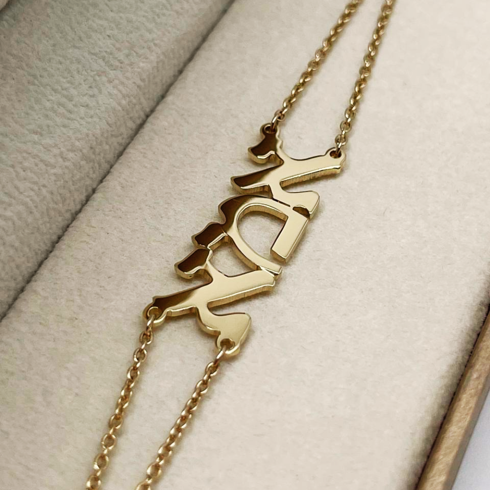 Double Chain "Ima" Bracelet in 14K Gold – Elegant Hebrew Mom Jewelry