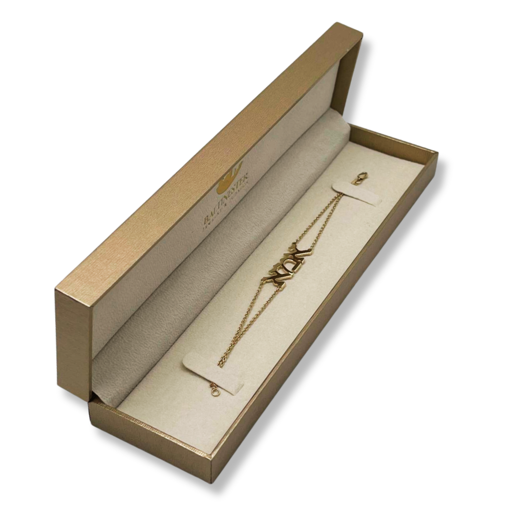 Double Chain "Ima" Bracelet in 14K Gold – Elegant Hebrew Mom Jewelry