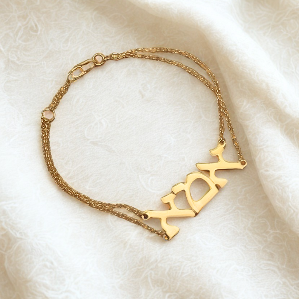 Double Chain "Ima" Bracelet in 14K Gold – Elegant Hebrew Mom Jewelry