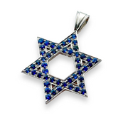 Star of David Pendant with Sapphires in 14K Gold - Large