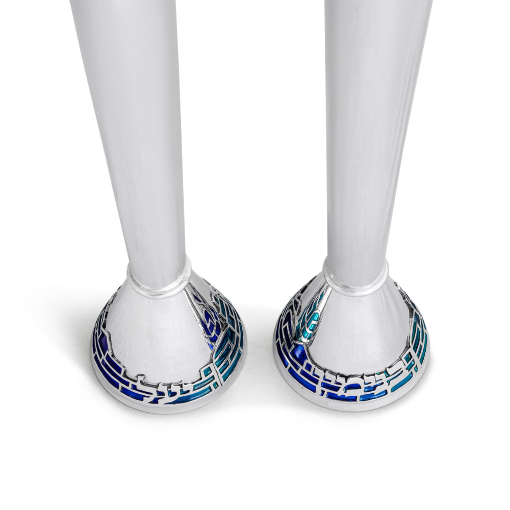 CANDLESTICKS - Personalized Silver Modern Candlesticks with Jerusalem in Enamel