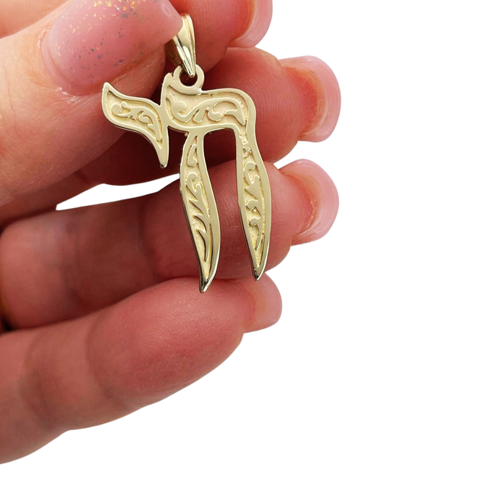 Embellished Chai 14k Yellow Gold Pendant