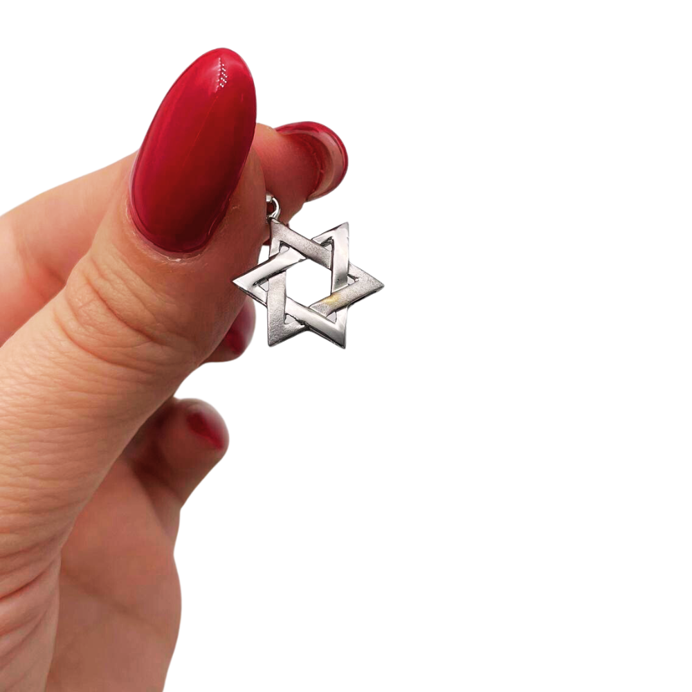 14K White Gold Brushed Star of David Pendant