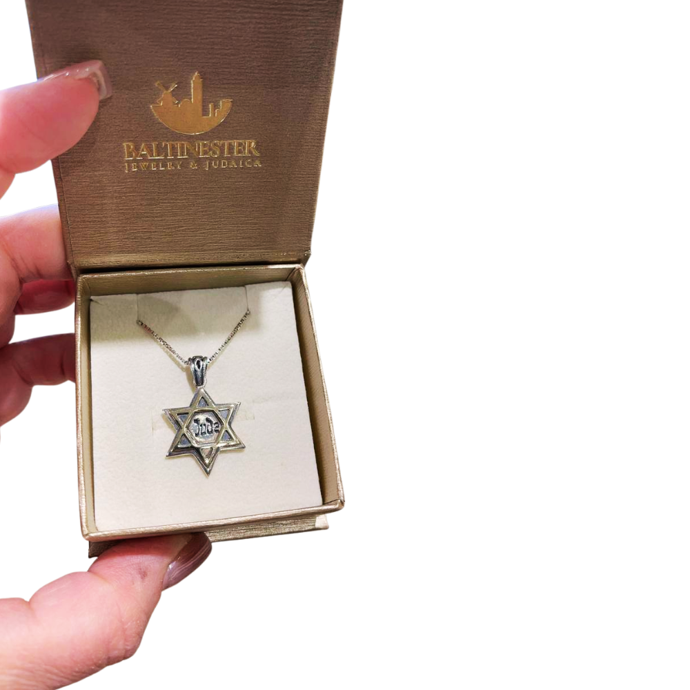 Star of David Jude & NEVER AGAIN Pendant in 9K Gold and Sterling Silver