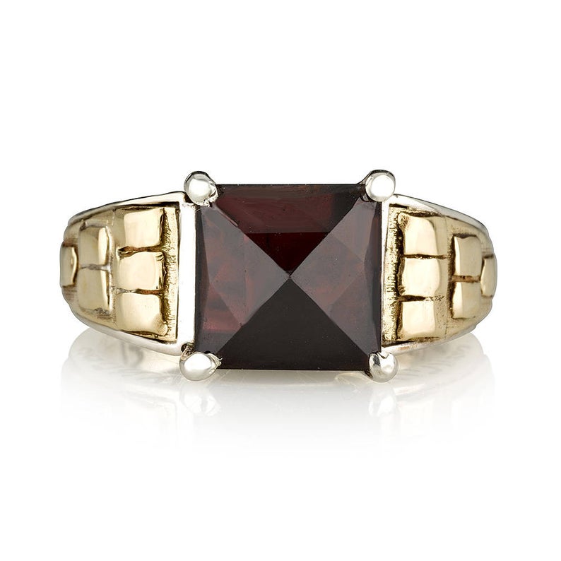 14K Yellow Gold and Silver Kabbalah Ring with Garnet Stone