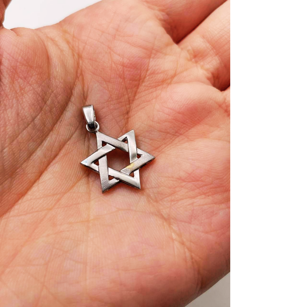 14K White Gold Brushed Star of David Pendant