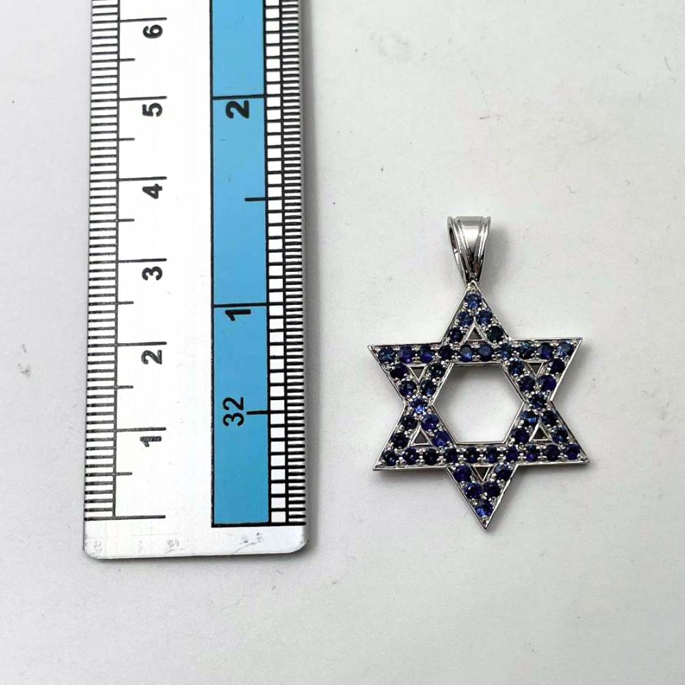 Star of David Pendant with Sapphires in 14K Gold - Large
