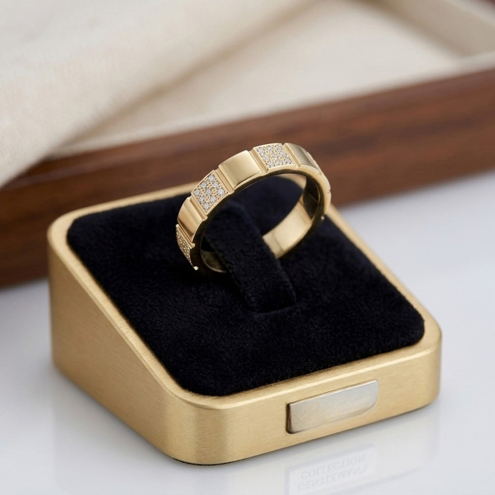 14K Gold Geometric Cube Diamond Wedding Band