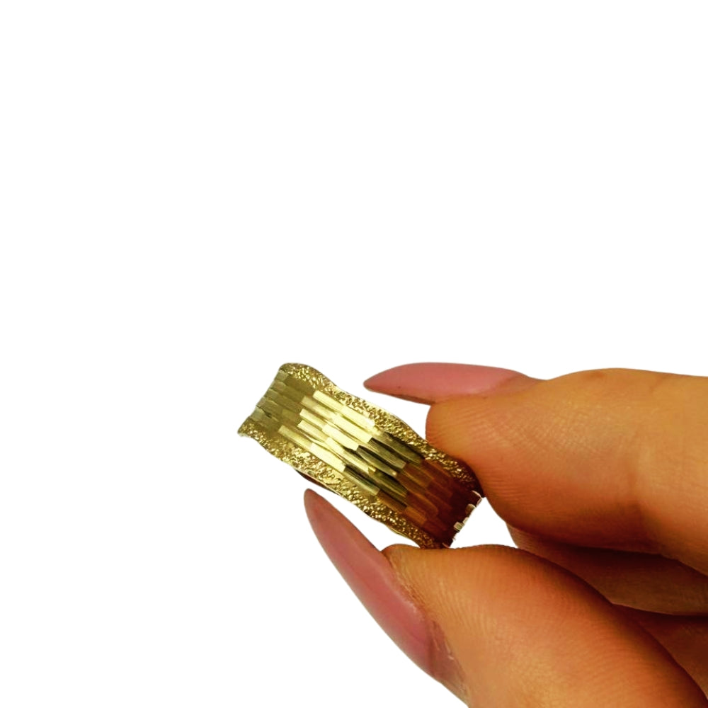 14K Gold Multi-Textured Wedding Ring – 7.5 mm Wide