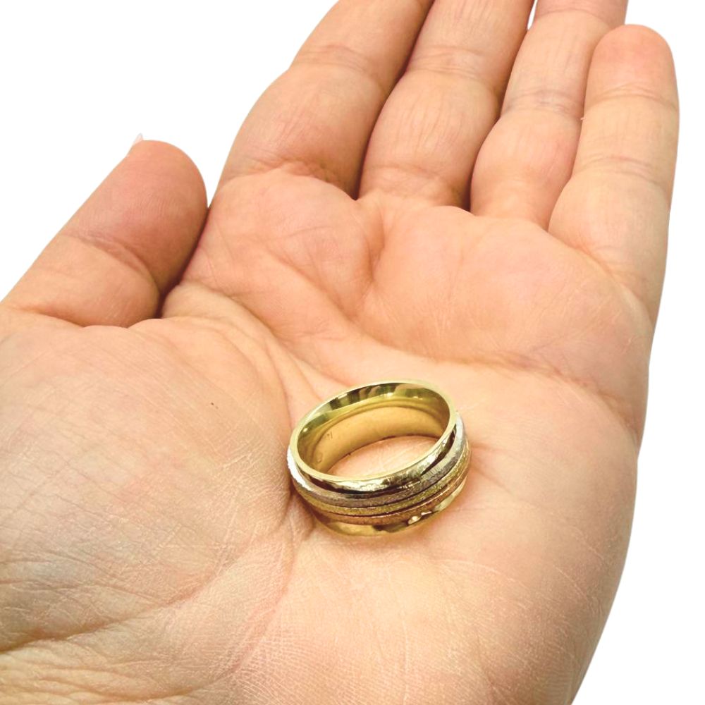 14K Tri-Color Gold Wide Spinner Ring
