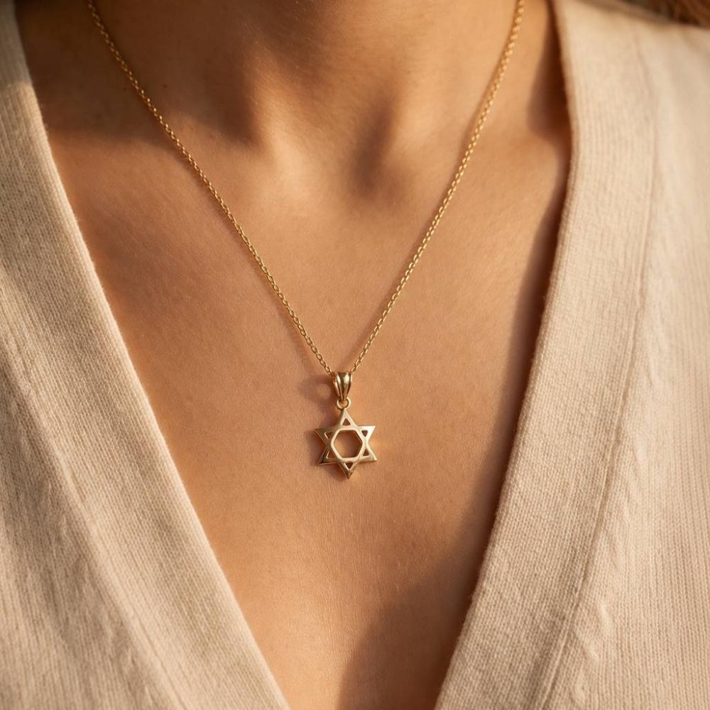 Domed 14k Gold Star of David Pendant in a Shiny Finish