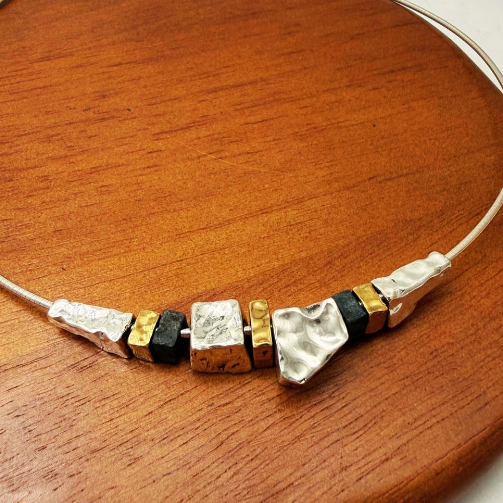 Lightweight Mixed Metal Silver & Gold Plated Statement Necklace