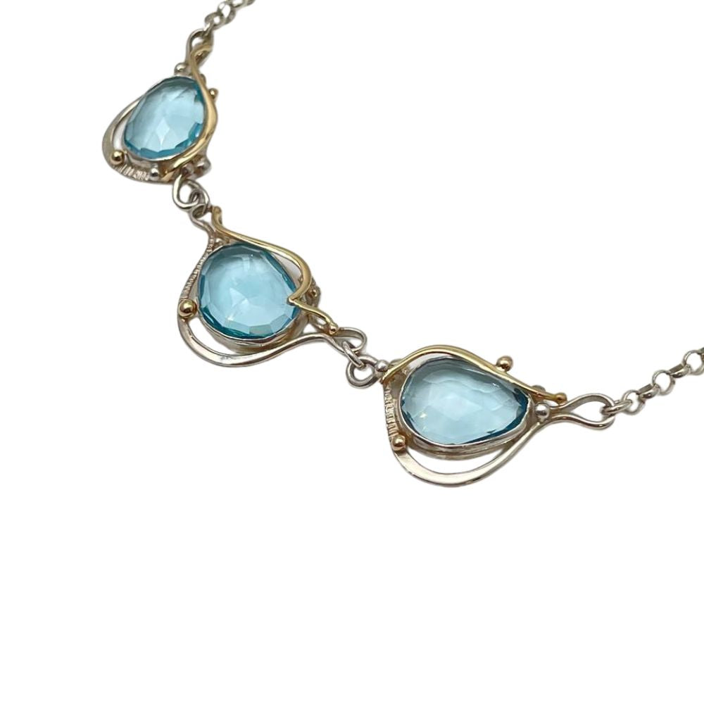 Blue Topaz Necklace in Sterling Silver and Gold