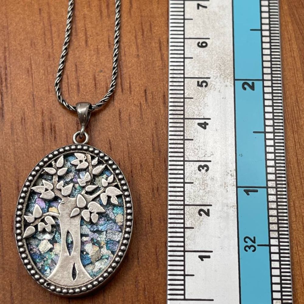 Tree of Life Necklace with Roman Glass in Sterling Silver Oval