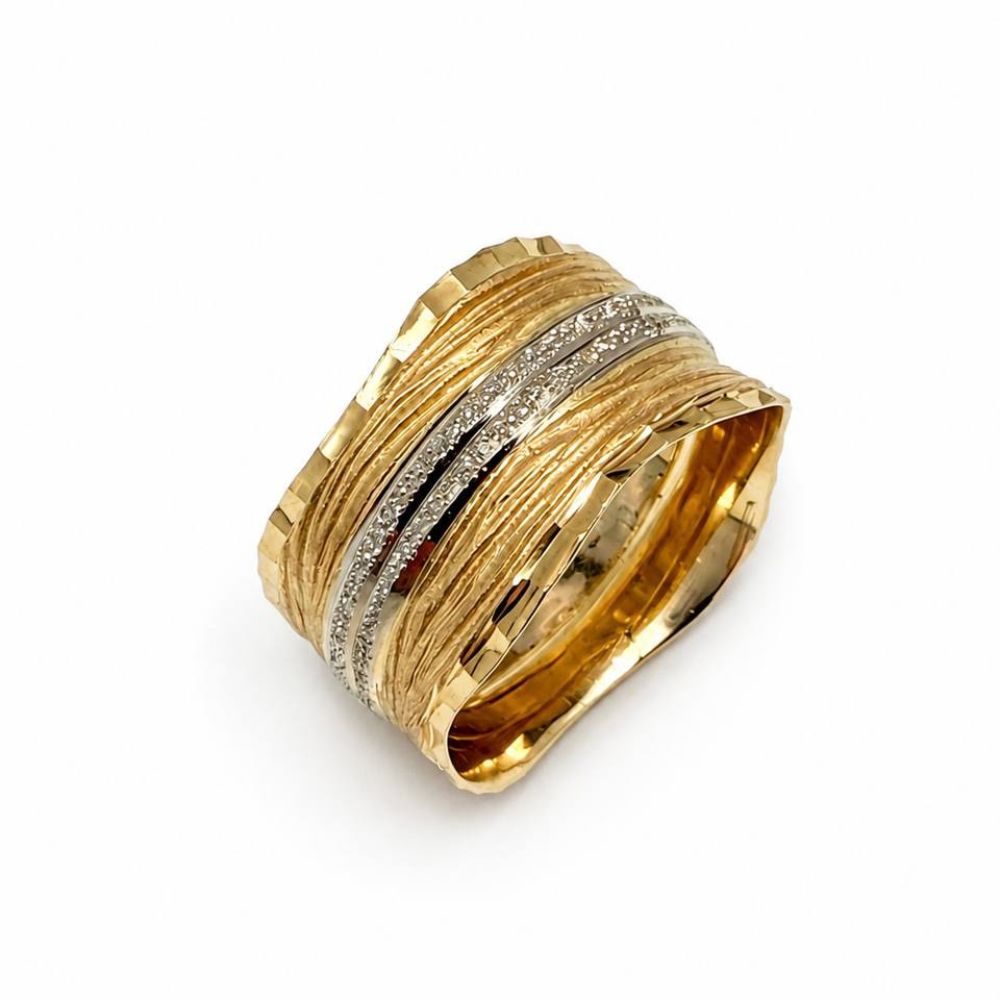 14K Two-Tone Gold Textured Wide Band Ring