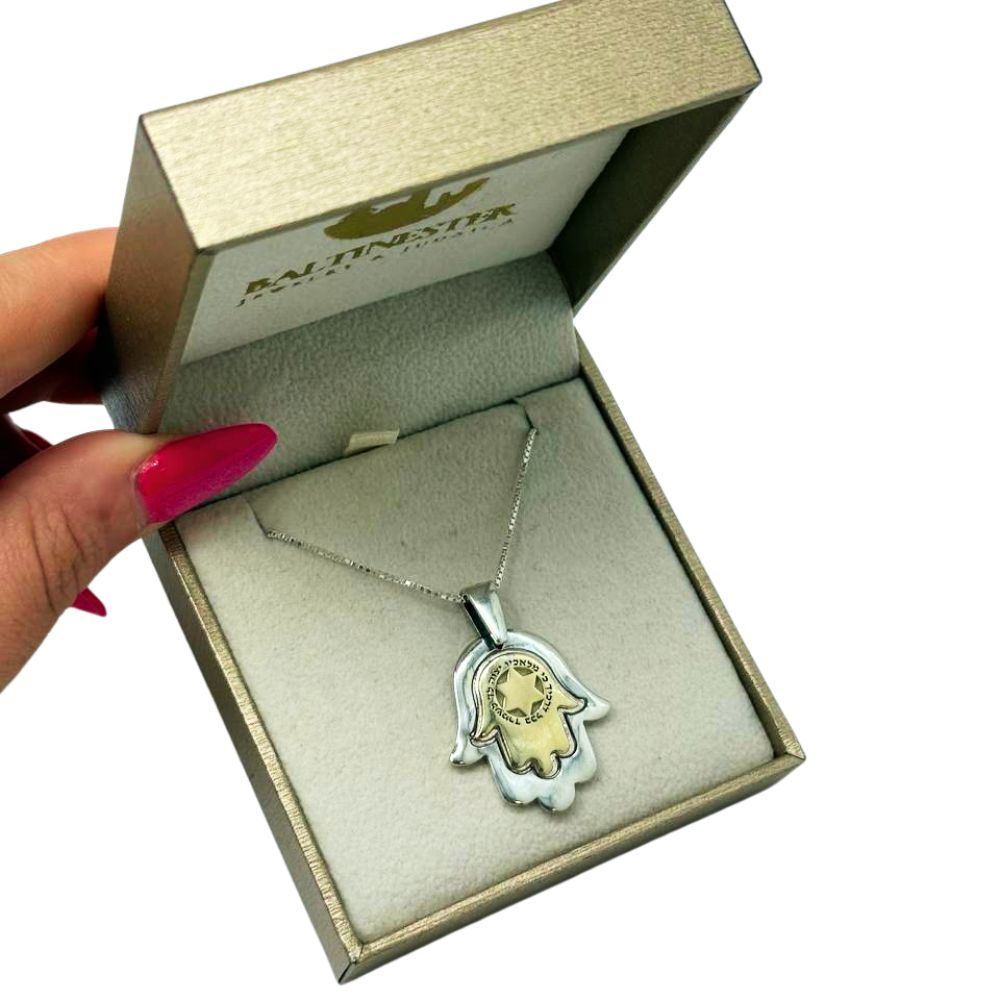 Sterling Silver & 9K Gold Hamsa Star of David Necklace