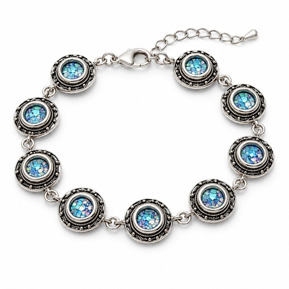 Roman Glass Bracelet in Sterling Silver