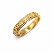 14K Yellow Gold Floral Engraved Wedding Band